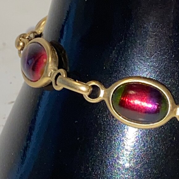 Vintage Sarah Coventry Harmony Rainbow Bracelet Safety Chain Cabochon Stones - Picture 4 of 7